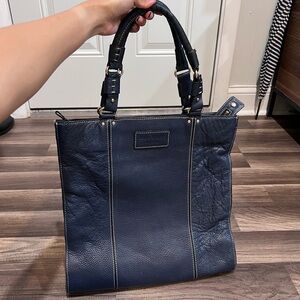 KATE SPADE Vintage Y2K Navy Blue Pebbled Leather Flat Tote Bag
